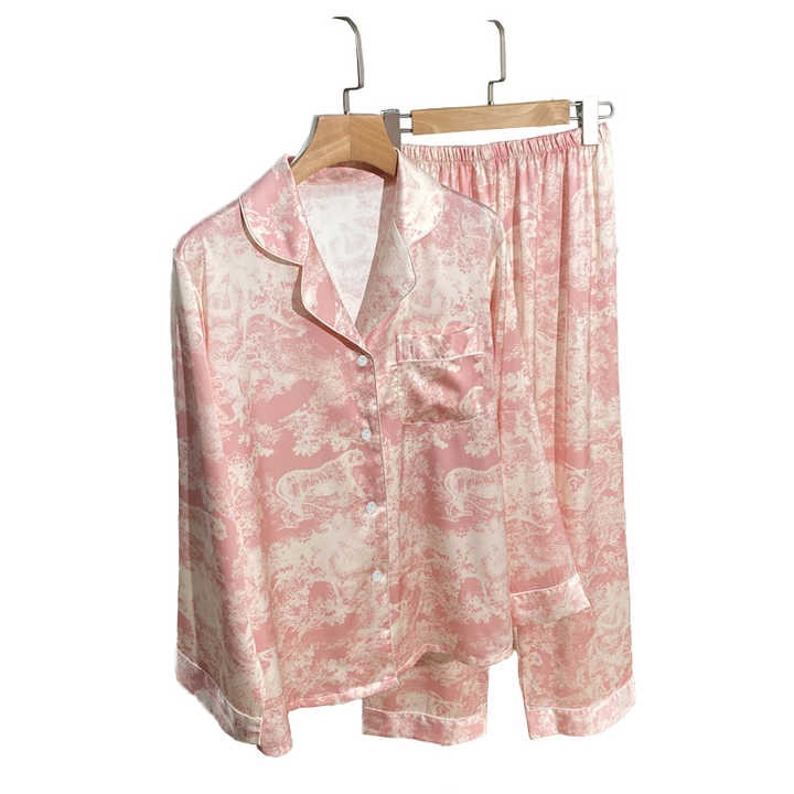 French Senior Sense of Ink Painting Printing Leisure Pajamas Spring and Summer New Sweet Long-sleeved Long Pants Ladies Homewear